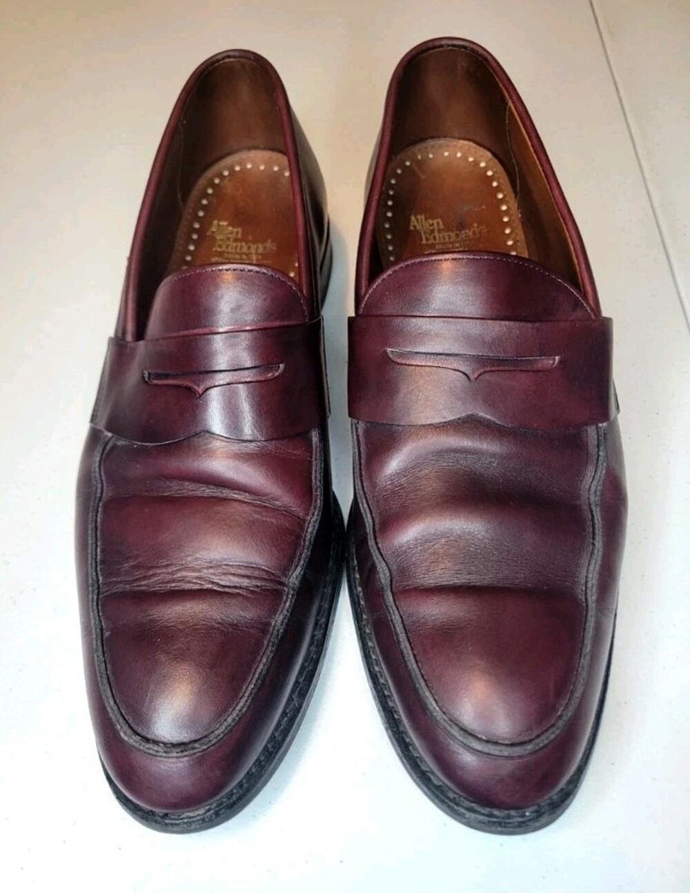 Allen Edmonds Presidio Burgundy Leather Penny Loafers 3872 USA Made Size 10D